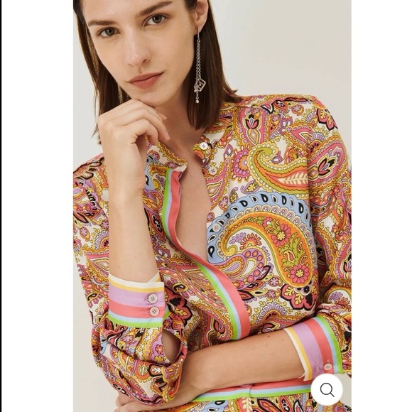 Rachel Zoe Tops - Rachel Zoe Paisley Button-Front Silky Blouse in Pink Multi